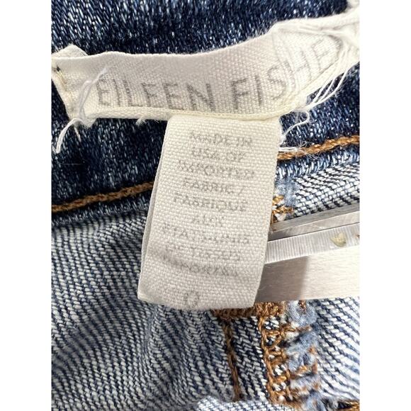 Eileen Fisher Ripped Blue Jeans Organic Cotton Mid-Rise Straight Whiskering Sz 0 - Picture 10 of 13
